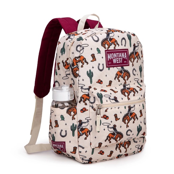 Montana West Horseshoe Cowboy & Cactus Print Backpack -2Pcs Set - Tan main image 4